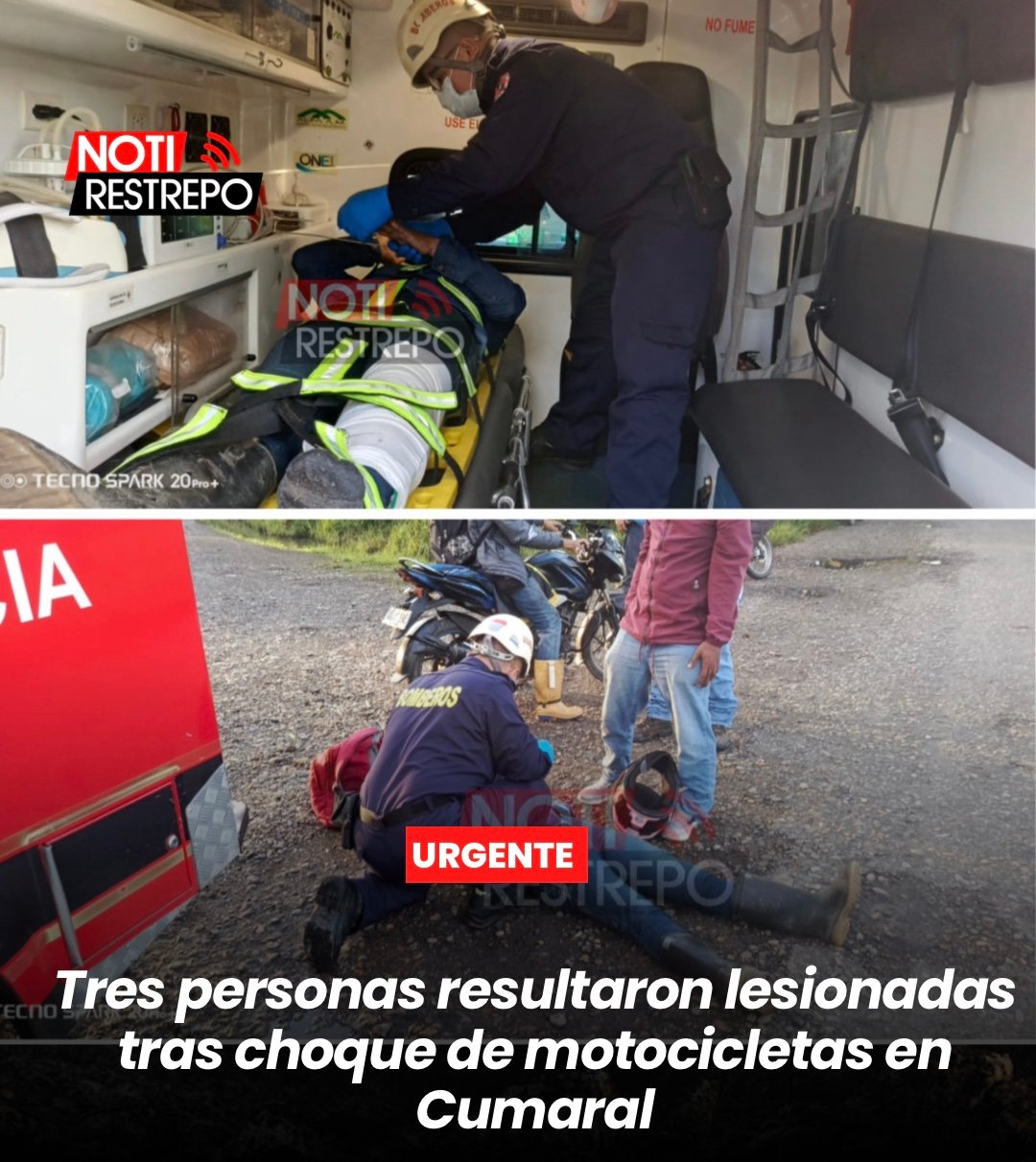 Tres personas resultaron lesionadas tras choque de motocicletas en Cumaral