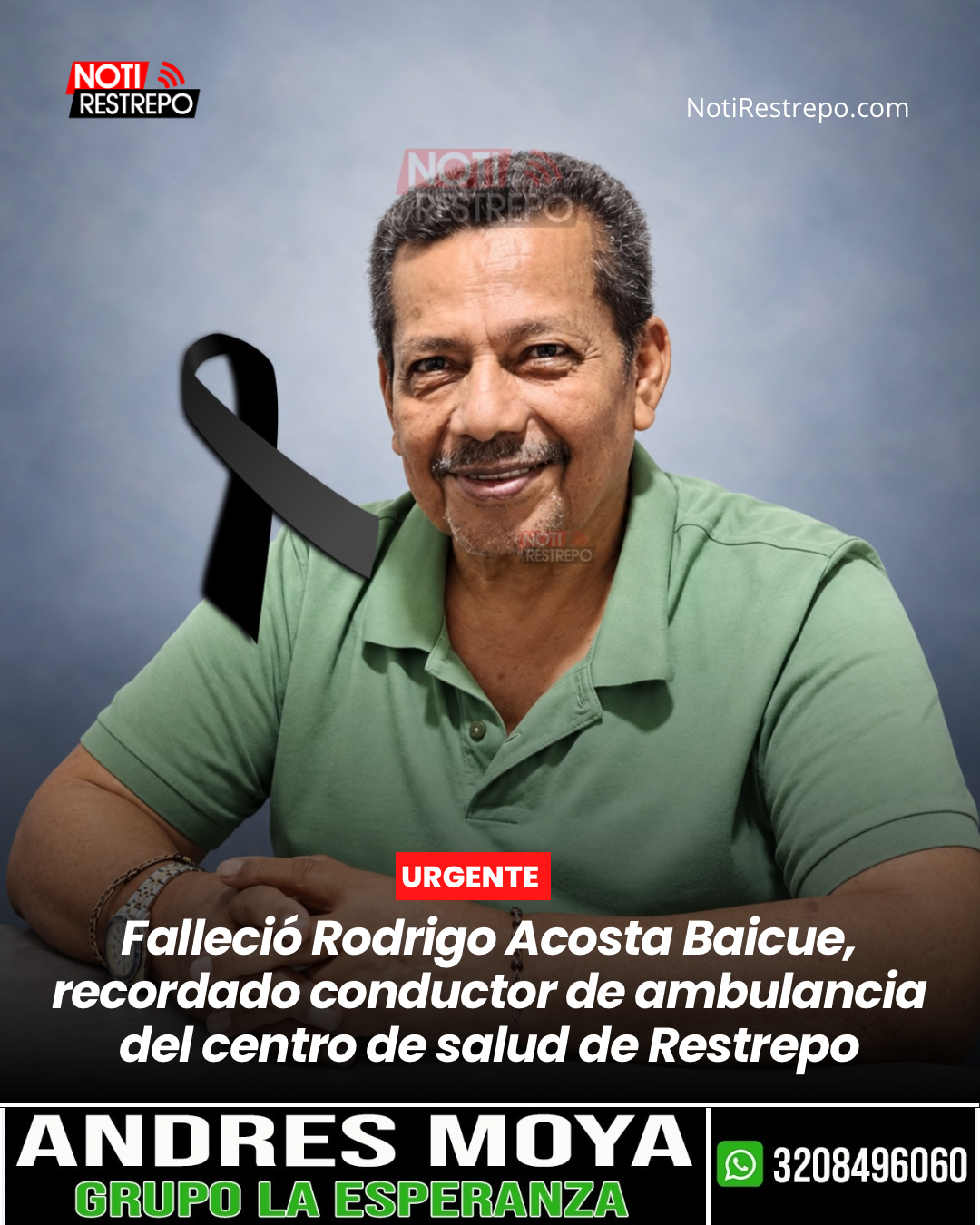 Falleció Rodrigo Acosta Baicue, recordado conductor de ambulancia del centro de salud de Restrepo