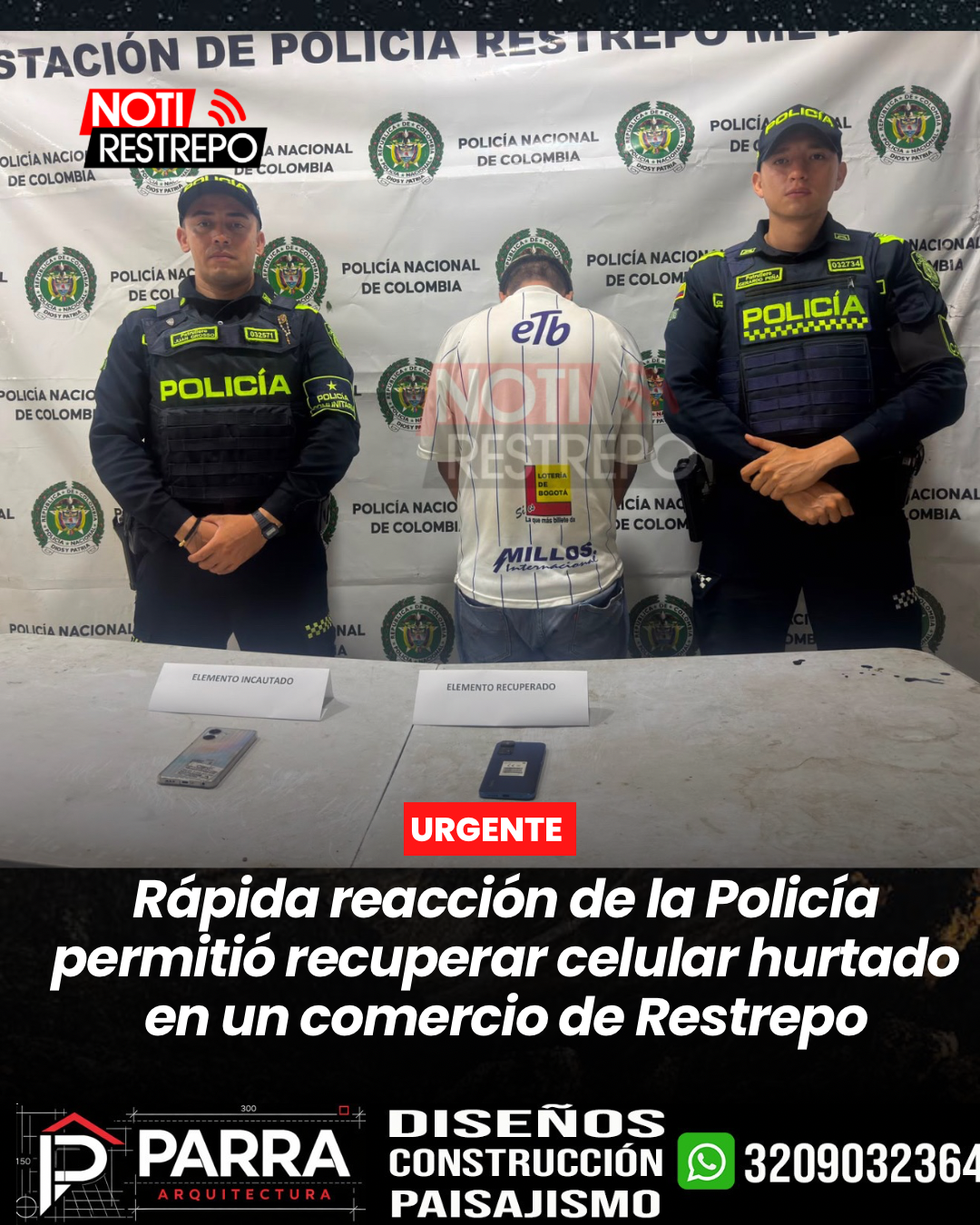 Rápida reacción de la Policía permitió recuperar celular hurtado en un comercio de Restrepo