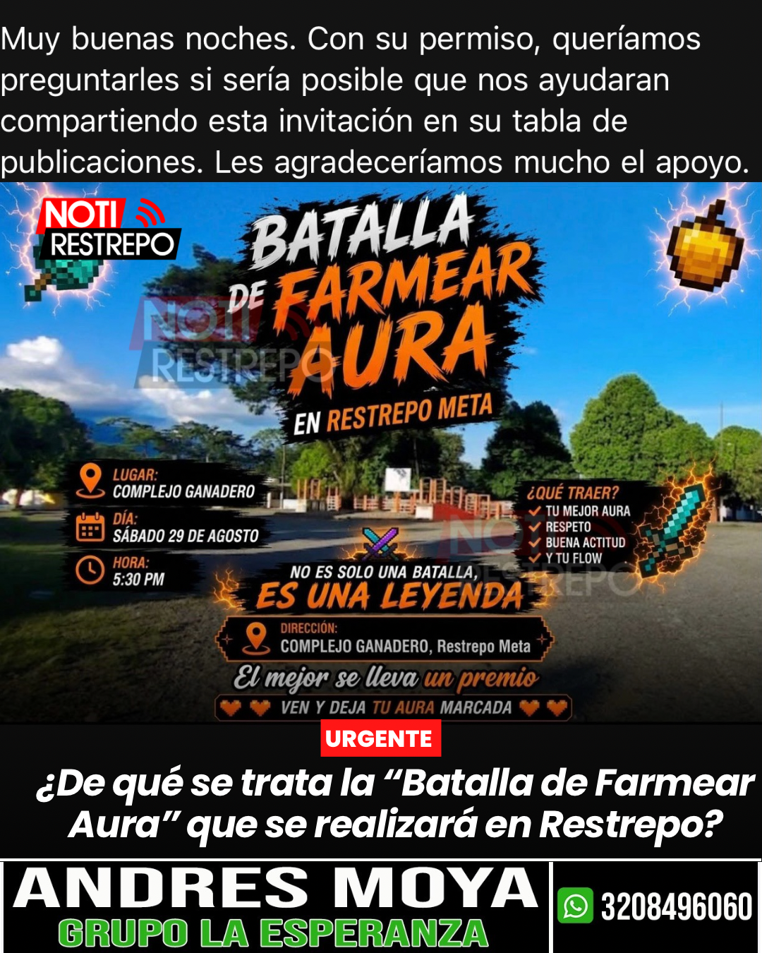 ¿De qué se trata la “Batalla de Farmear Aura” que se realizará en Restrepo?