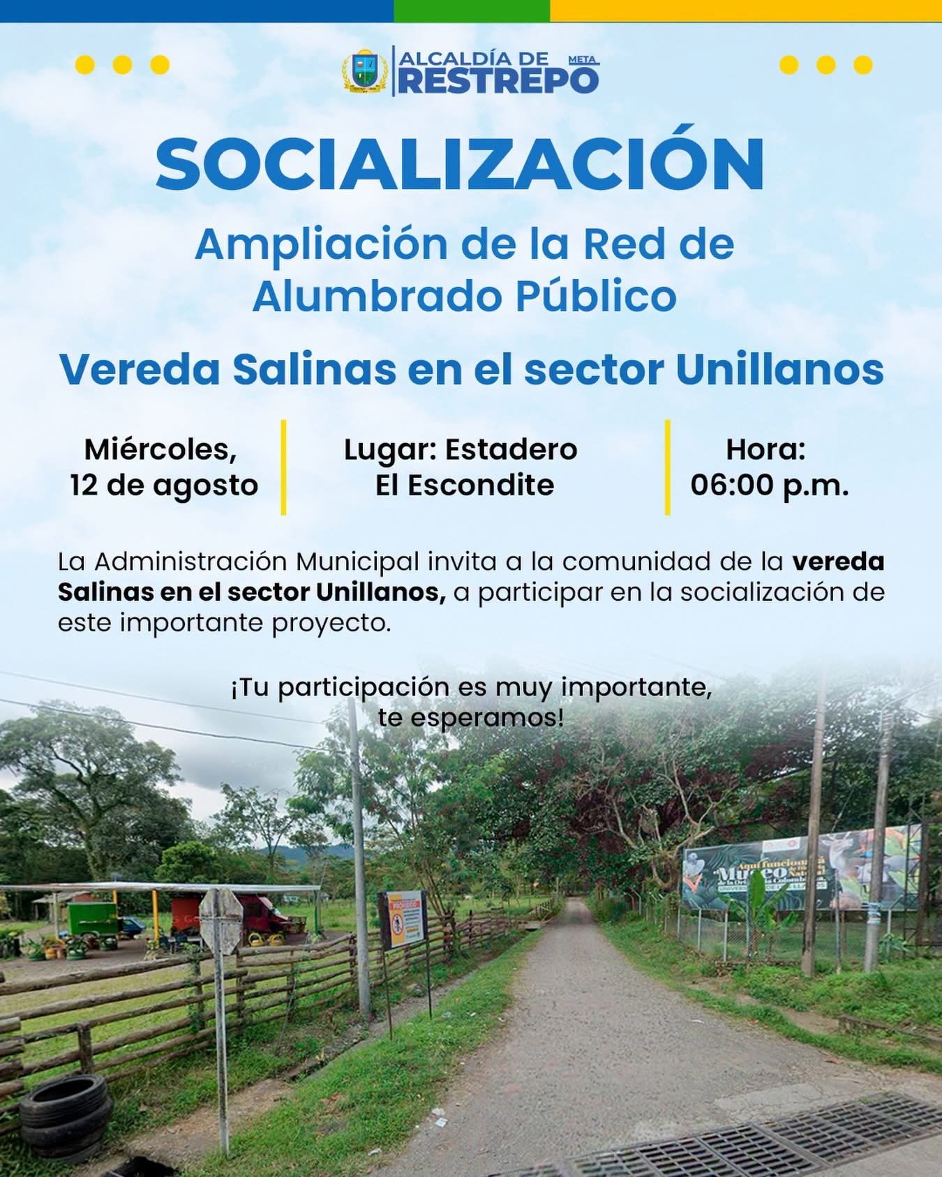 Socializarán proyecto para ampliar el alumbrado público en la vereda Salinas