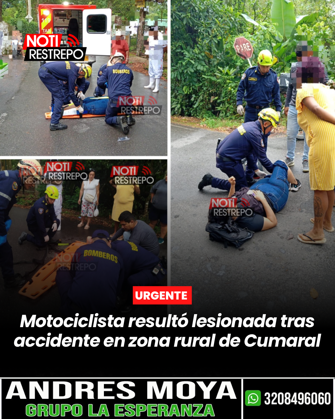 Motociclista resultó lesionada tras accidente en zona rural de Cumaral